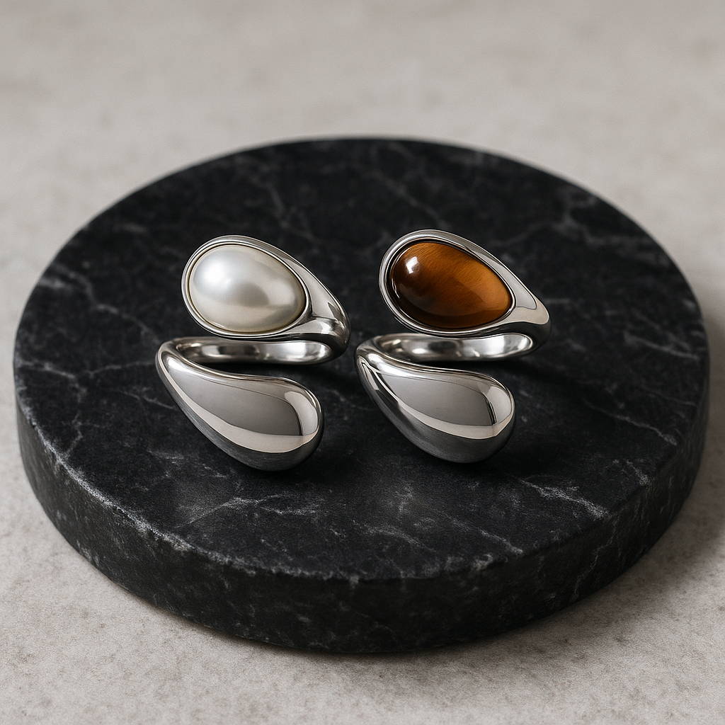 Équilibre Ring – Tiger Eye / Pearl - Silver Finish