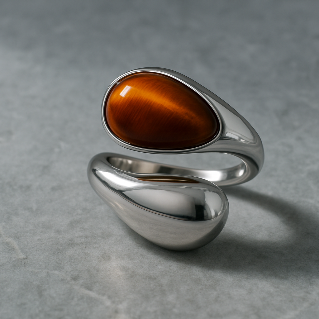 Équilibre Ring – Tiger Eye / Pearl - Silver Finish